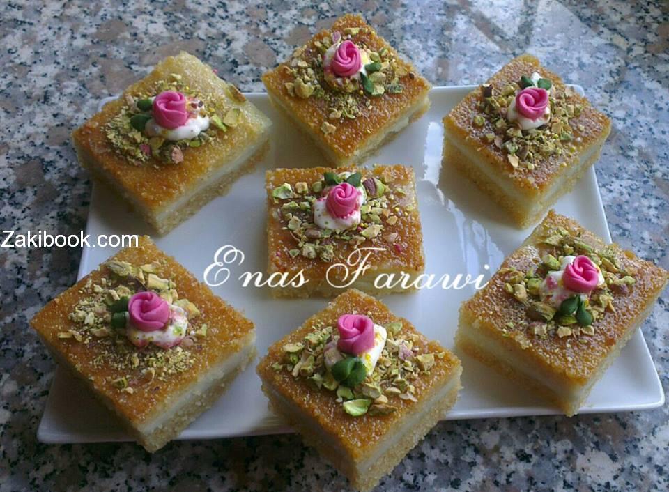 طريقة سهلة وسريعة لعمل البسبوسة بالقشطة الزكي