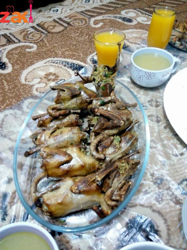 زغاليل وسمان محشيه بالفريكه والرز والمكسرات وارنب وشوربة فريكه وملوخيه شو رئيكم صبااااايا