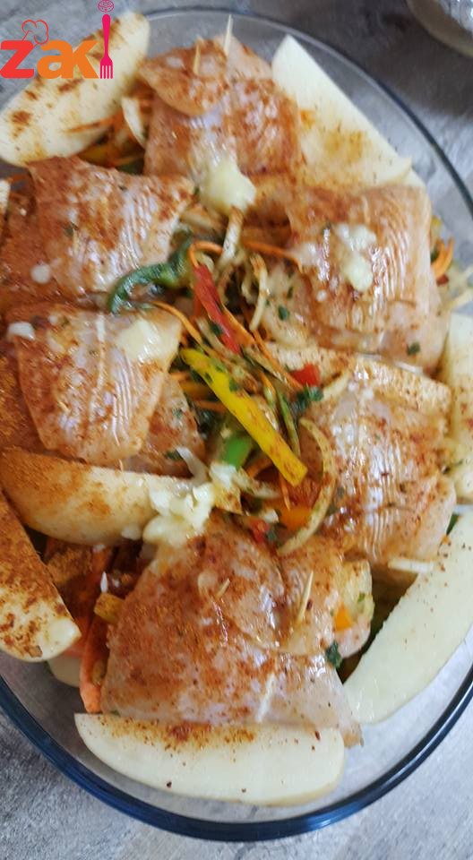 طريقة عمل سمك فيليه محشي خضار 